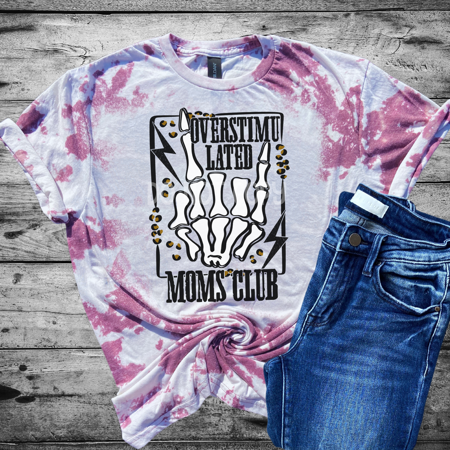 Overstimulated Moms Club Bleached Distressed Tee Shirt