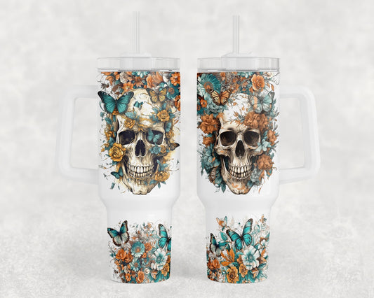 Beachy floral skulls BIG Tumbler with Handle