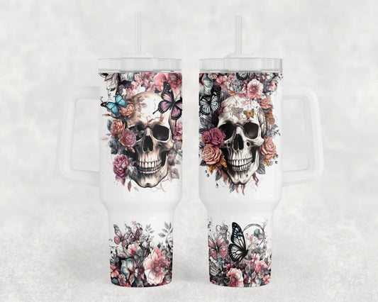 Pink floral skulls BIG Tumbler with Handle