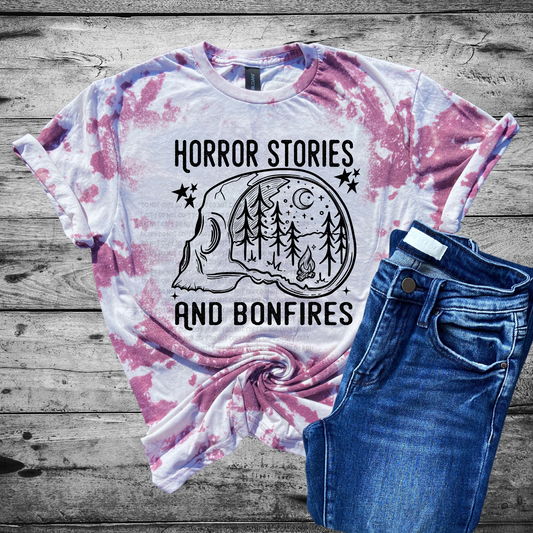 Horror Stories and Bonfires Bleached Distressed Tee Shirt